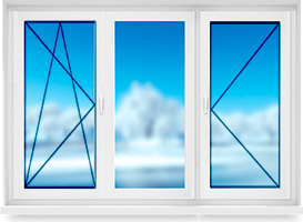 3 створчатое окно (1 глухое, 1 поворотное, 1 поворотно-откидное)